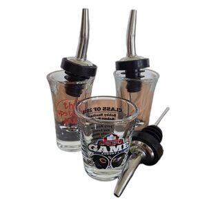 Barware Lot Including Shot Glasses and Liquid Pourer Spouts Sets of Three Each